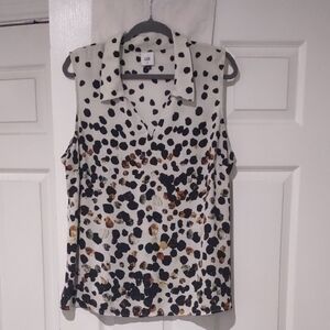 cabi 3989 Size XL Cosmic Sleeveless Blouse Peplum Back Black Brown Gold Designs